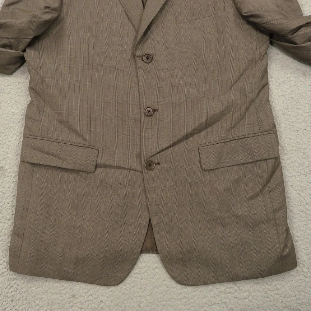 John Varvatos Suit 42R Super 120s Worsted Wool Brown Plaid 35x30 Trousers